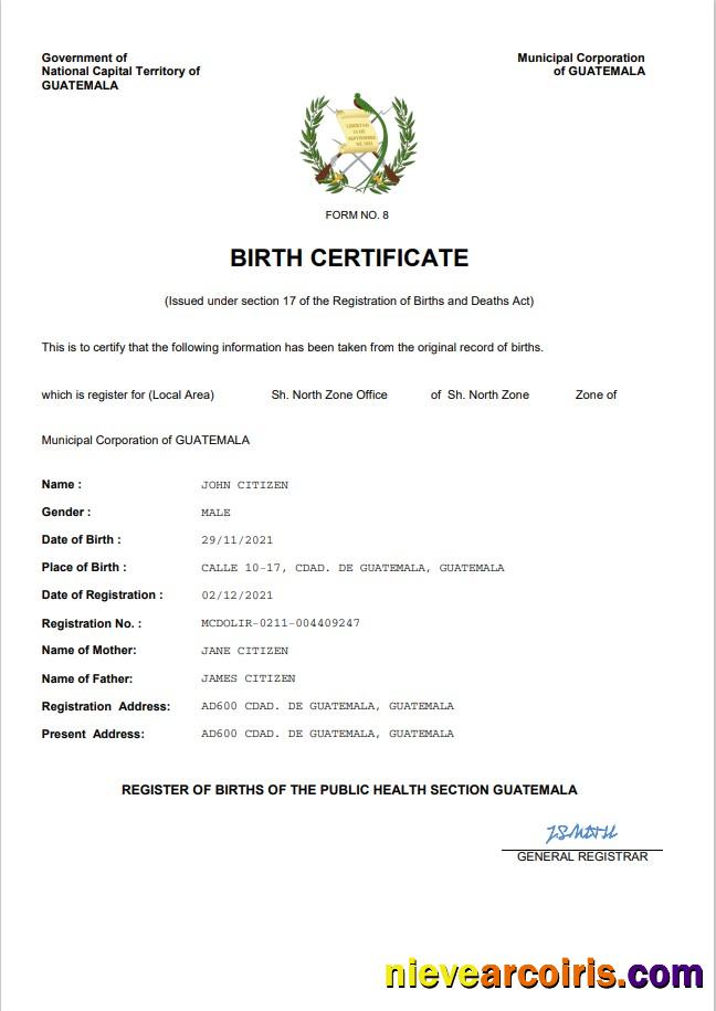 Guatemala birth certificate